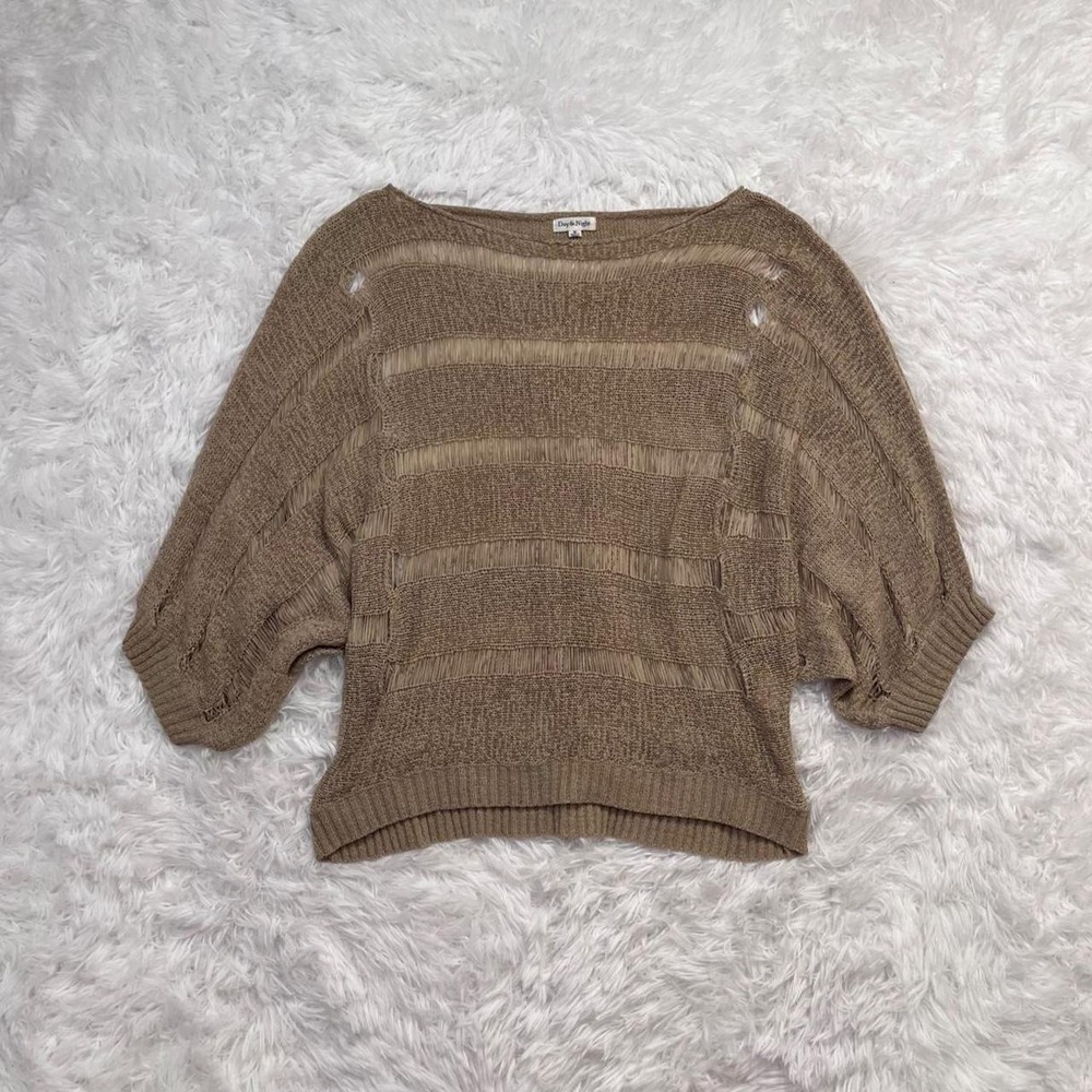 y2k brown knit striped bat sleeve poncho sweater top medium